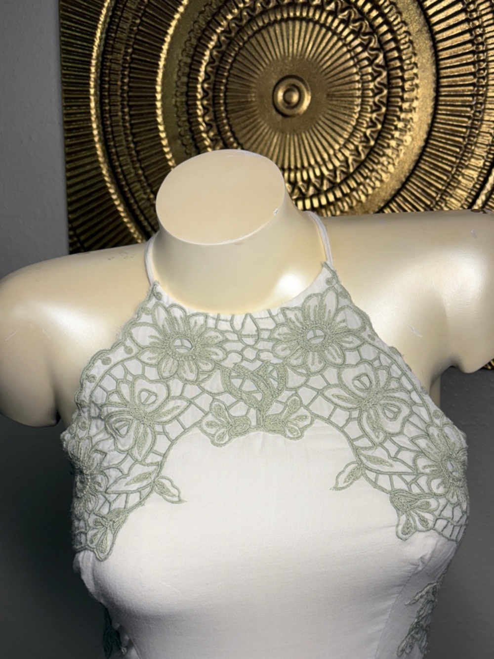 Guess White Maxi Dress with Sage Lace Trim
